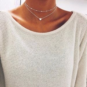 DAINTY SILVER DOUBLE LAYER HEART CHOKER NECKLACE
